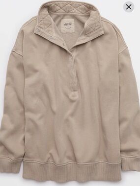 aerie women’s oh snap Light Gray brown Snap-Button Funnel Neck Sweater